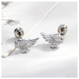 Goth Angle Wing Earrings Silver Stainless Steel Flat Back Earrings Hypoallergenic Women Studs Small Y2k Cute Trendy Jewelry 2PCS (Style 1)
