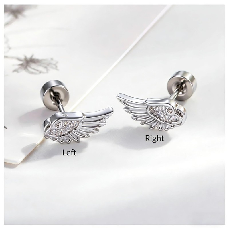 Goth Angle Wing Earrings Silver Stainless Steel Flat Back Earrings