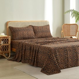 LifeTB Leopard Sheets Set 4 Piece Brown Leopard Cheetah Printed Queen Bed Sheets, Farmhouse Animal Print Cooling Sheets Set, Easy Care Breathable Soft Microfiber Bedding Sheets with 16” Deep Pocket