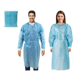 MEDICAL NATION Disposable Isolation Gowns - 50 Pack Level 2 PPE Gowns Disposable - Blue Knee-Length, Non-Woven, for Dental, Medical - Fluid-Resistant and Latex-Free Gowns, Universal Size