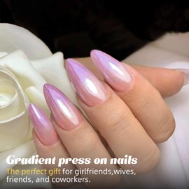 Almond Press On Nail Medium Nail Kit Colorful Gradient Artificial Fake Nail Stickers Acrylic Nails for Women Girls 24PCS