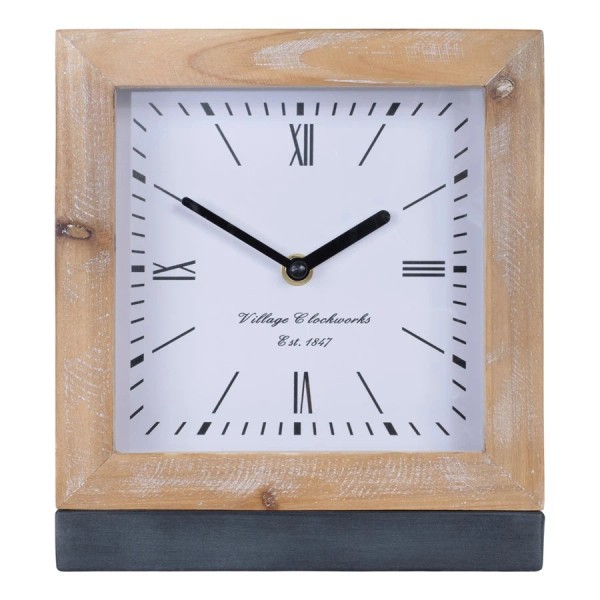 Melrose Square Fir Wood Clock Under Glass 9"H, Brown/Grey/White -