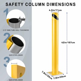 Safety Bollard, 42-Inch Tall Steel Safety Bollard with 4.5-Inch Diameter, Yellow-Painted Steel, Equipped with 8 Anchor Bolts for Stability,Ideal for Traffic-Sensitive Zones(42inch 2 PCS).