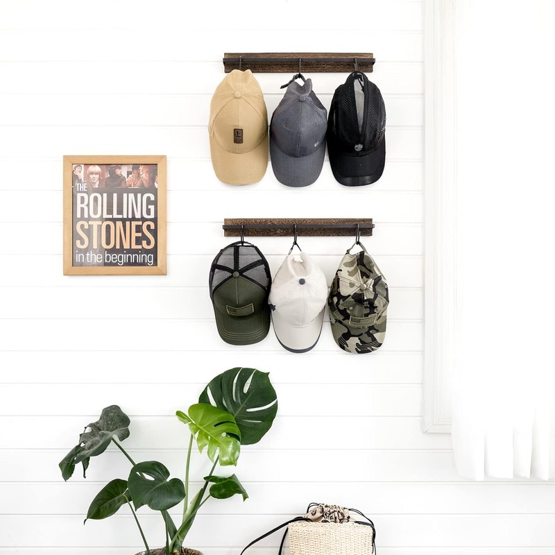 Mkono Hat Rack for Wall Wooden Baseball Caps Organizer with