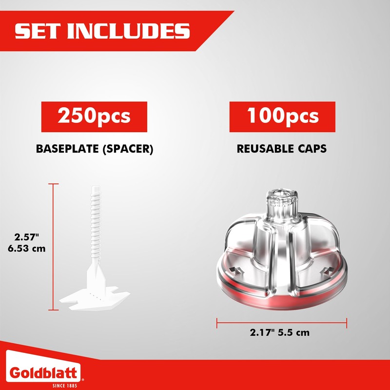 Goldblatt Tile Leveling System, 250pcs 1/16" Tile Spacers & 100pcs