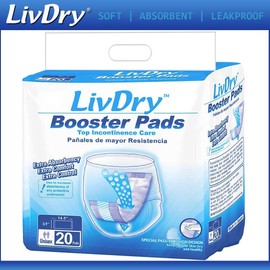LivDry LivDry Incontinence Booster Pads, Use with Adult Diapers for Women and Men, Extra Comfort Softness, Disposable Pad (20 Count, Regular Length)