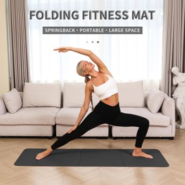 PAIDU Foldable Yoga Mat - 10mm Extra Thick, 75"26" Non-Slip Exercise Fitness Mat | SGS Eco-Certified, Portable for Yoga/Pilates/Studio/Home Workout (Black&)