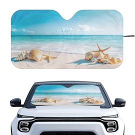 Aplkyhs Beach Starfish Windshield Sun Shade Summer Car Front Window Sunshade Cover UV Protection Heat Reflective Sun Visor Fit Most Car Van Truck
