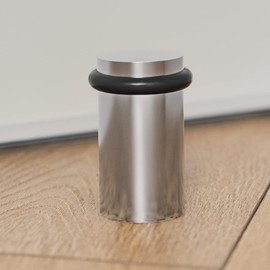NYCO - Floor Door Stopper Chrome Door Stop - Classy Solid Steel Modern Heavy Duty Door Stoppers - Floor Mount Anchor Screw - Wall Protector for Commercial Door (2 Inch Satin Chrome Finish)