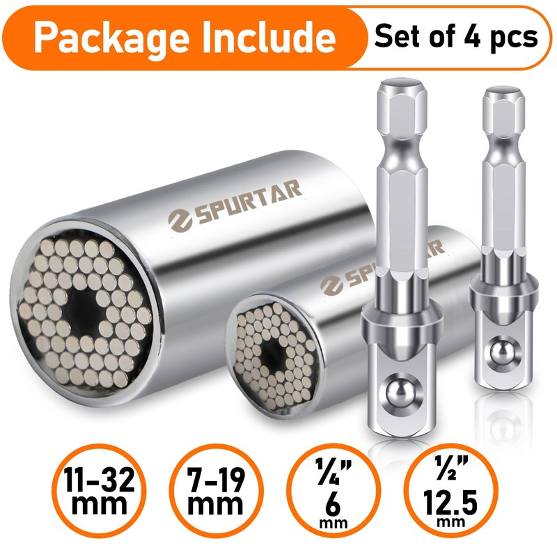 Spurtar Universal Socket Set(11-32mm 7-19mm) for Unscrew Any Bolt Multi-Function