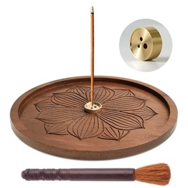 VINEST Lotus Wooden Incense Holder, Zen Incense Holder with Cleaning Brush, Thread Incense Holder with Three Holes, Incense Burner for Incense Sticks, Meditation, Yoga, Home Decoration