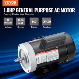 VEVOR 1HP Electric Motor 1725 RPM, AC 115V/230V, 56C Frame, Air Compressor Motor Single Phase, 5/8" Keyed Shaft, CW/CCW Rotation for Agricultural Machinery and General Equipment