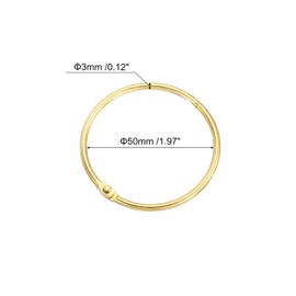 sourcing map Shower Curtain Rings,15pcs - Carbon Steel Round Snap Shower Curtain Hooks, 2 Inch Loose Leaf Binder Rings for Shower Curtain Rods (Gold)