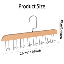 Belt Hanger for Closet,2 Pcs Anti Slip Tie Hanger Multifunctional Coat Hanger Hooks Closet Organizers Hook Tie Hanger Multi Hook Hanger for Closet with 8 Hooks(Wood,Brown)