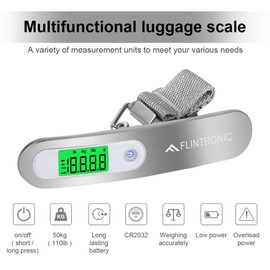 Flintronic Digital Luggage Scale, Portable Hanging Scale, LCD Display with Hook, 50 kg/110 lb, Portable Hanging Scale with Tare Function and Backlight for Travel, Kitchen Update