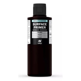 Vallejo - Surface Primer Color | Black Acrylic Primer 200 ml (6.76 fl.oz.) | Matte Finish and Fast Drying | Perfect for Airbrushing and Great Adhesion to Figurines and Scale Models