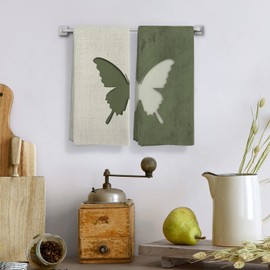 Qeheb Boho Butterfly Kitchen Towels, Butterfly Kitchen Towel Decorative Set of 2, Butterfly Kitchen Decor, Butterfly Hand Towel for Bathroom, Nature Insect Hand Dish Tea Towel for Kitchen 16X24