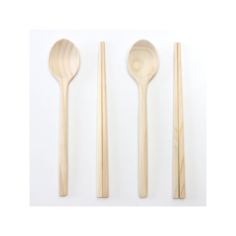 Solid Wood Cypress Cutlery Set for 2: 2 Sets of