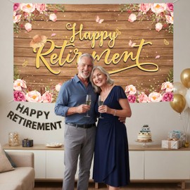 Rustic Floral Retirement Banner Party Decorations For Women 5.9x3.6ft