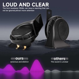 FARBIN Car Horn 12V Compact Motorcycle Horn Super Loud High Low Daul Tone Waterproof Snail Horn for Trucks Trains Cars Pickup Lorries (Black)