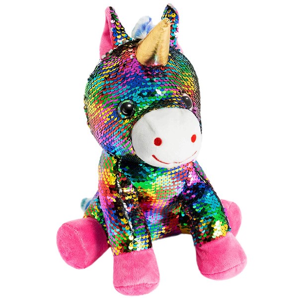 HollyHOME Sequins Unicorn Stuffed Animal Toy Reversible Rainbow Sequins Unicorn Gift for Kids 12 Inches
