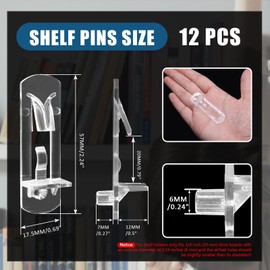 Biaungdo 12 Pcs Plastic Locking Shelf Support Pegs, 6mm Clear Cabinet Shelf Pins Self-Locking Cabinet Shelf Pegs Clips for Kitchen Furniture Bookcase Closet(Fit 6mm Diameter Hole & 3/4 Inch Shelf)