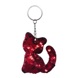 LHDOS Sparkly Kitty Sequin Car Keychain, Glitter Cat Key Chain Keyring Holder for Party Favors, Cute Animal Hanging Decoration Presents for Women Girls (Red)