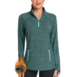 Soneven Women Thermal Fleece Sweatshirt Half Zip Thumbholes Winter Long Sleeve Pullover Tops Mock Neck Workout Running Jacket(123-Green, X-Large)