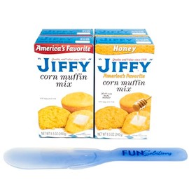 Jiffy Corn Muffin and Honey Corn Muffin Mix 8.5 oz Boxes (Pack of 4 – 2 of Each Variety) with Fun Solutions Mixing Spatula