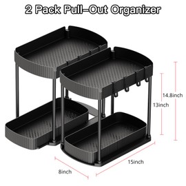 ukeetap 2 Pack Multi-Purpose Pull-Out Storage Organizers, Under Sink Organizers and Storage for Bathroom & Kitchen, Under Cabinet Organizers and storage, 14.8 Inch, Black
