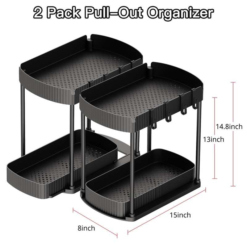 ukeetap 2 Pack Multi-Purpose Pull-Out Storage Organizers, Under Sink Organizers