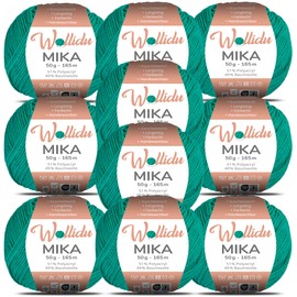 Wollidu Mika 51% Polyacrylic, 49% Cotton for Crochet and Knitting, 10 x 50 g/165 m, Oeko-Tex Knitting Yarn, Crochet Yarn - Jade
