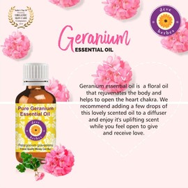 Deve Herbes Pure Geranium Essential Oil (Pelargonium graveolens) with Glass Dropper Steam Distilled 30ml (1 oz)