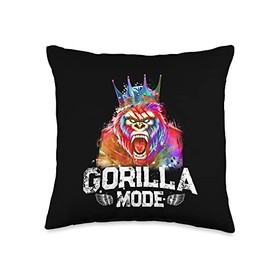 Workout Power Shirts Gorilla Mode | King Beast Workout Gym Motivation Fitness Throw Pillow, 16x16, Multicolor