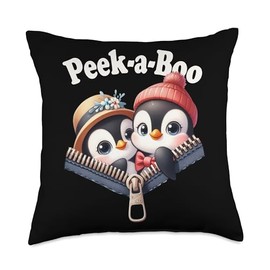 Funny - Peek-a-boo - Cute - Penguin - Couple Throw Pillow
