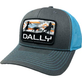 DALLY Up Roping Western Lifestyle Adjustable 6-Panel Snapback Hat (Aztec Calf Roping - Charcoal/Neon Blue)