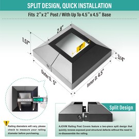 AJOVW 2Pcs 2" (2" Post/4.5" Base) Aluminum Post Base Cover, Suitable for Iron Stair railings, Balcony railings, Post Skirt Covers (Black)