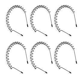 6 Pcs Zigzag Headbands, Black Wavy Metal Hair Bands with Teeth and Soft Tips, Non Slip Unisex Wire Styling Accessories for Long Thick Curly Hair