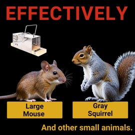 Outdoor Animal Trap Cage - Stainless Steel Frame + Cedar Wood Base, Mechanical Safety Design, Non-Toxic and Harmless, Suitable for Garden/Forest/Field（Anti-Touch Latch）