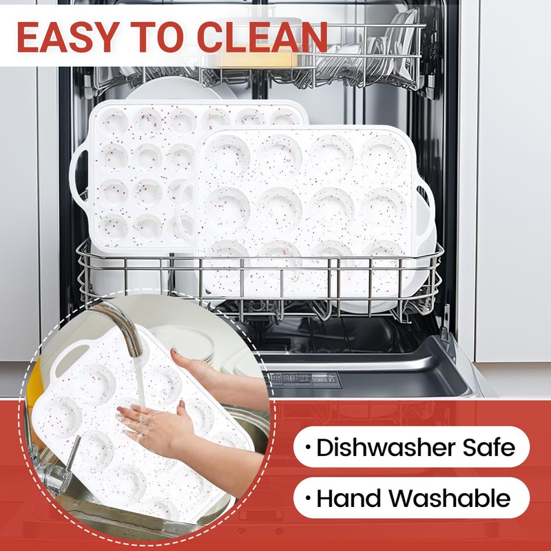 CAKETIME 12 Cups & 24 Cups Silicone Muffin Pan with