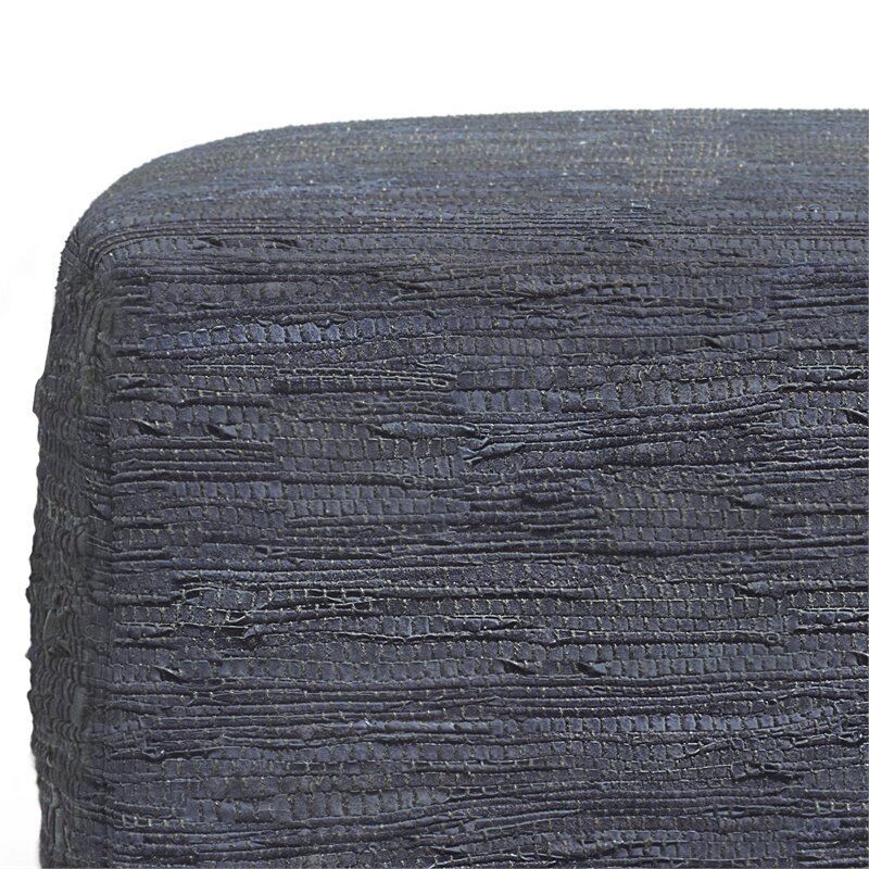 Simpli Home Fredrik Boho Square Pouf in Dark Blue Woven