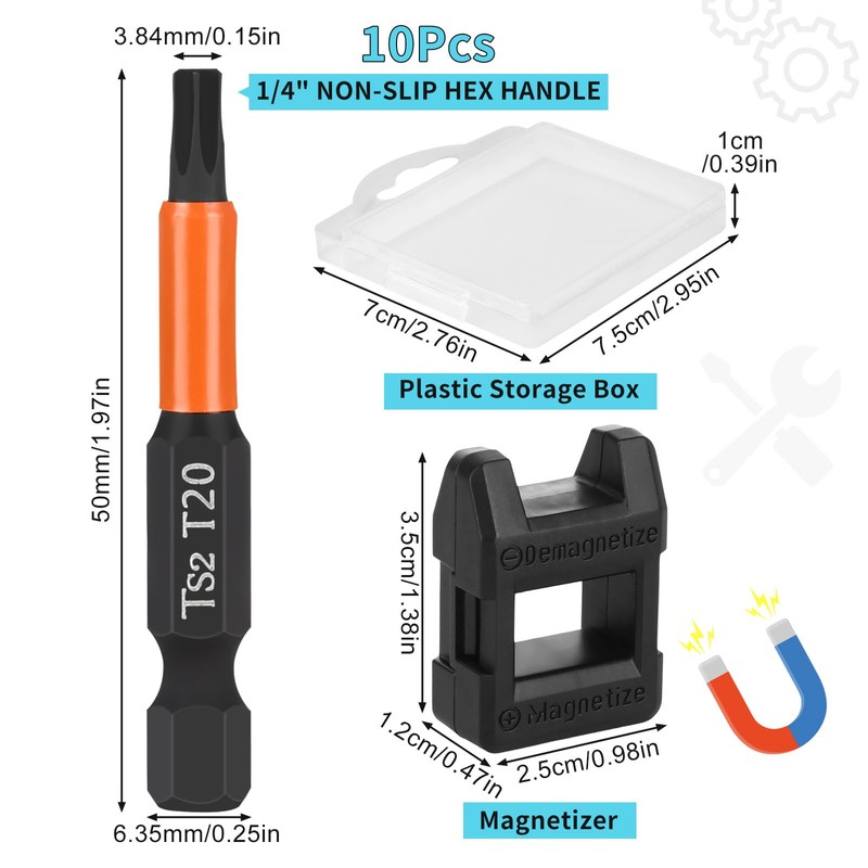 Pack of 10 T20 Bit Long, 50 mm Torx Bit