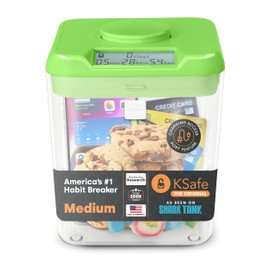 Kitchen Safe Time Locking Container, Phone Jail, Medication Lock Box, Break Bad Habits, Quit Smoking, Stop Snacking, Gaming Addiction, Family Time (Medium, Green Lid + 5.5” Clear Base w/Access Port)