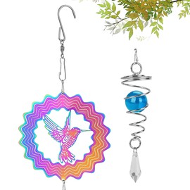 TOCCOOL 3Dグラデーションカラーステンレススチールウィンドスピナー、反射する屋外ガーデンデコレーション、ボールスパイラルテール付き、パティオや庭に最適(カラフル)