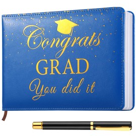 Frienda 2026 Graduation Guest Book Leather Guest Sign in Book with Pen Graduation Party Favors Congratulation Graduates Signature Books(Congrats Grad,Blue, Gold)