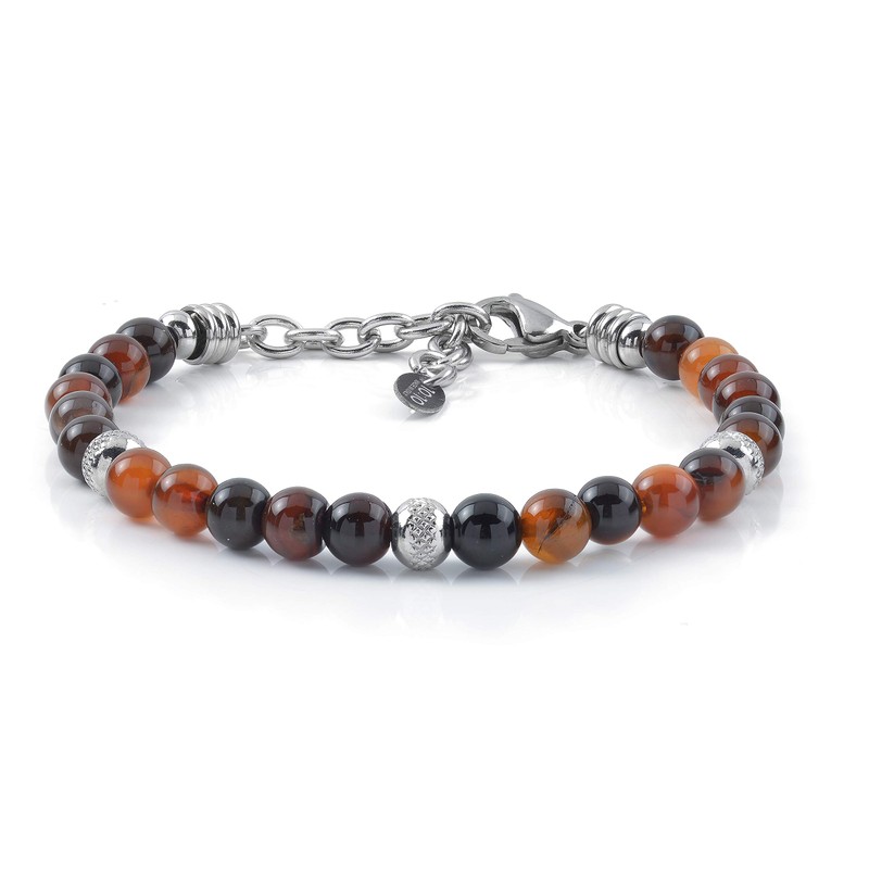 10:10 Bracelet with Natural Stones Blood Agate 6 mm, Stainless