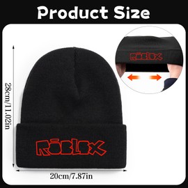 WlsqDE Roblx Hat, Roblx Beanie, Cartoon Winter Hat Men, Cartoon Hat Black, Anime Knitted Hat, Anime Winter Beanie Hats, Gift for Children Aged Teenagers