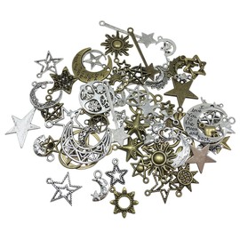 Misscrafts Mixed Moon Sun Stars Pendants Charms Bulk Pagan Charms for Bracelet Jewellery Making Supplies