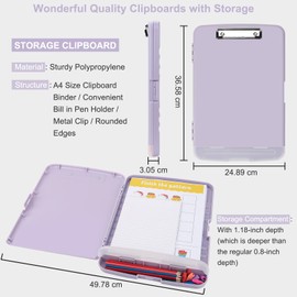 Clipboard with Storage for Office Supplies Clip Boards 8.5x11 with Storage for Nurse,Side Open Nurse Clipboard Foldable Storage Clipboard,Plastic Clipboard with Low Profile Clip Clipboard-Lilac