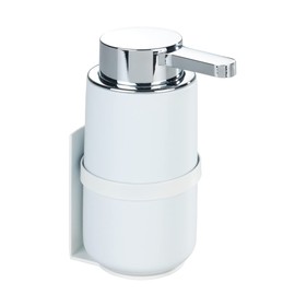 WENKO Woya Wall Soap Dispenser, Refillable Ceramic Pump Dispenser for up to 250 ml Liquid Soap, Turbo-Loc® Attachment No Drilling Required, 6.8 x 13 x 6.8 cm, White